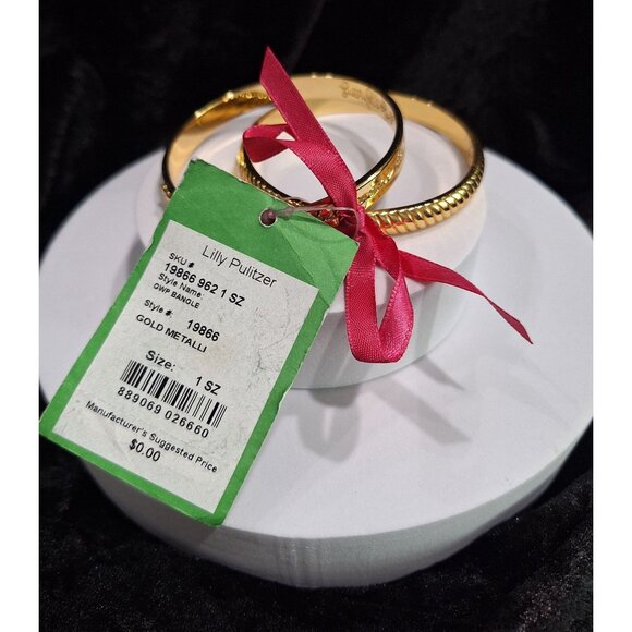 NEW Lilly Pulitzer Gold Tone "What Happens In The Jungle" Bangle Bracelet Set - Picture 9 of 9
